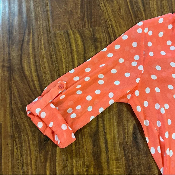 Kut from the Kloth Jasmine Chiffon Sheer Blouse Orange Polka Dot size medium - Picture 10 of 10